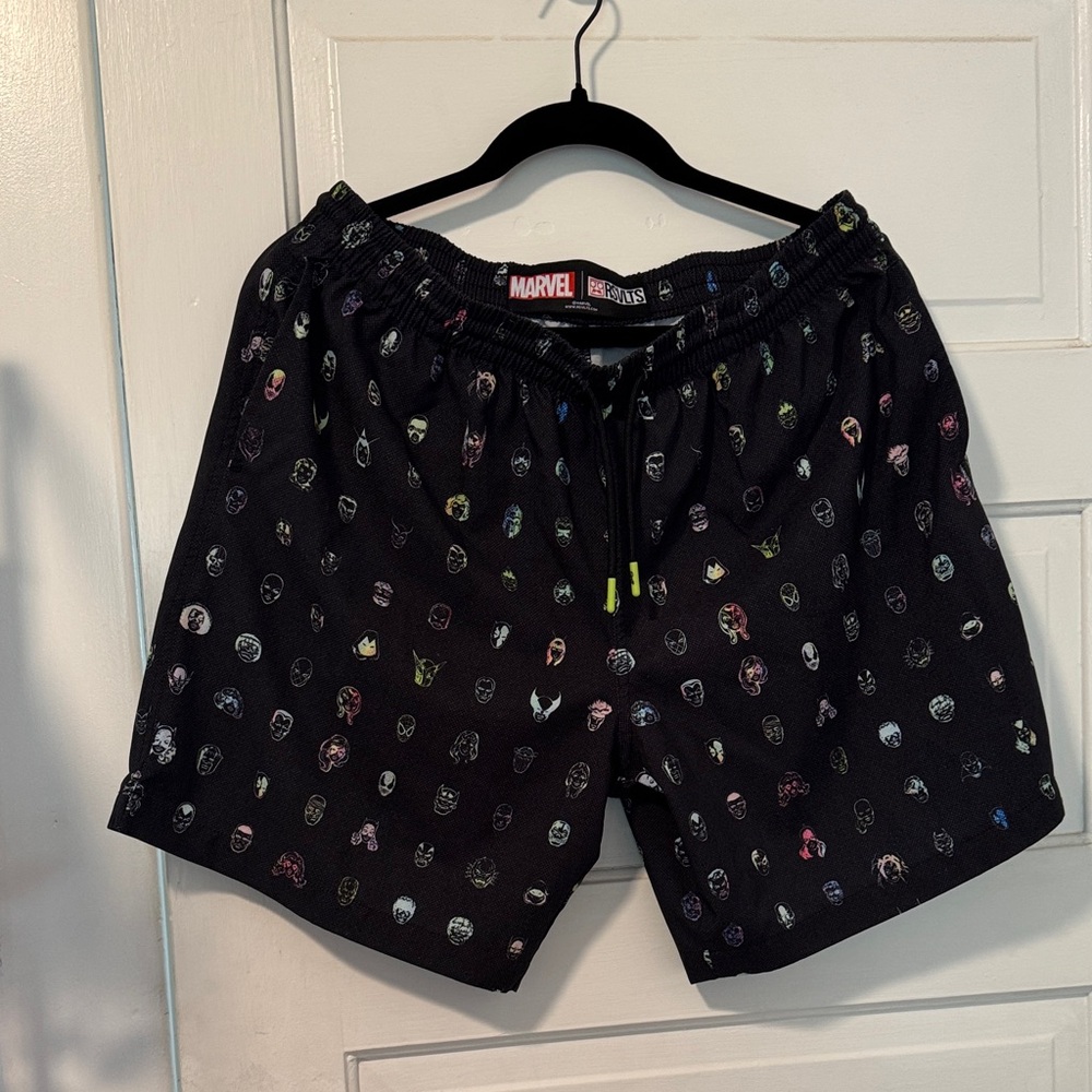 Marvel Men's Black Shorts with Multicolor Character Design